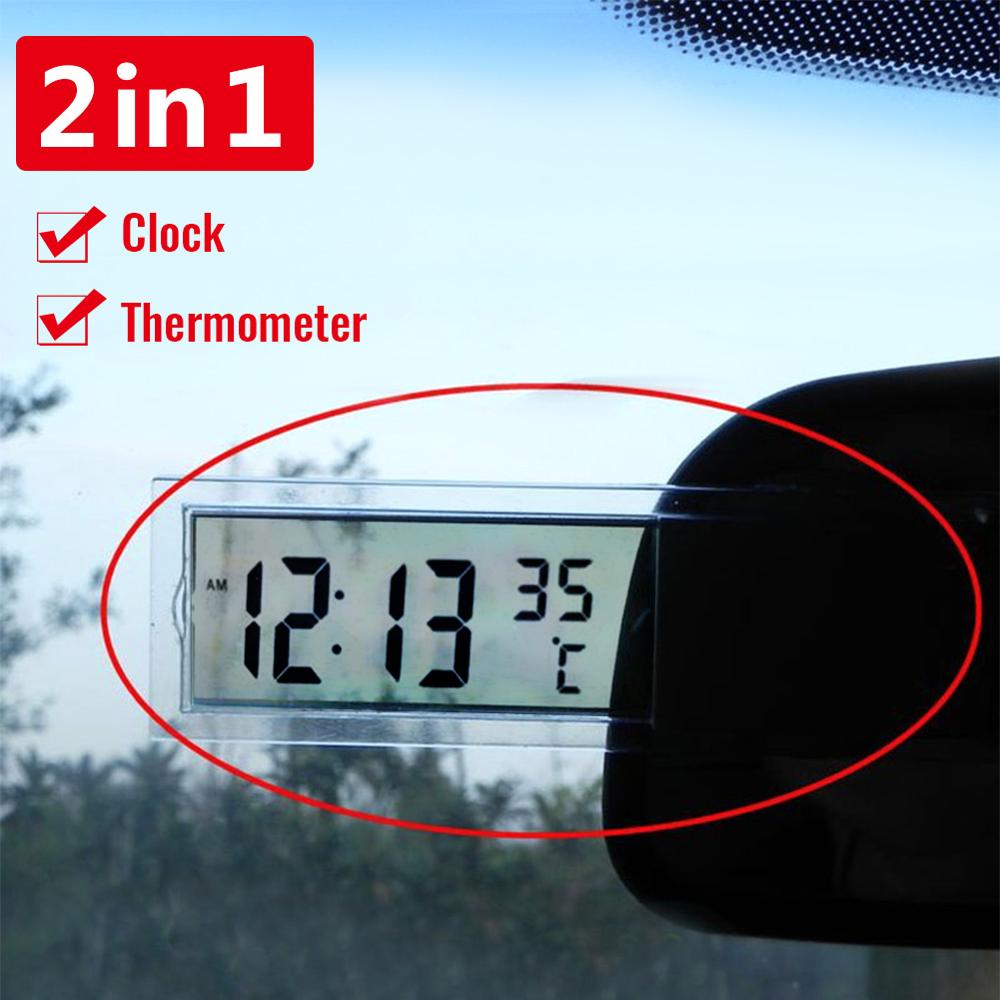 2-in-1 auto-autoklok LCD digitale thermometer Sucker-type klok transparant
