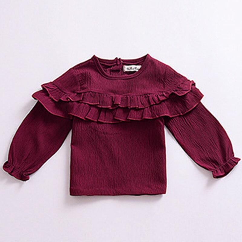 Kinderkleding meisjes herfst lange mouwen kleding kinderen effen kleur ruches onderkant kleding kinder shirt