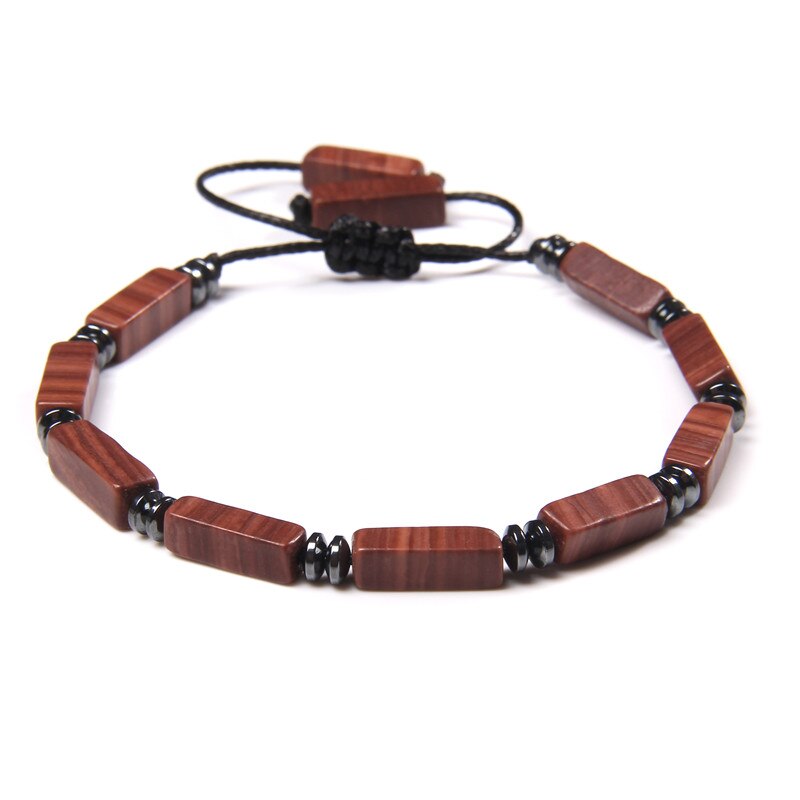 Bracelet tressé en forme de Tube carré pour homme et femme, bijou en pierres de sang naturelles, ajustable, tendance, Yoga, énergie: Wood stripe stone