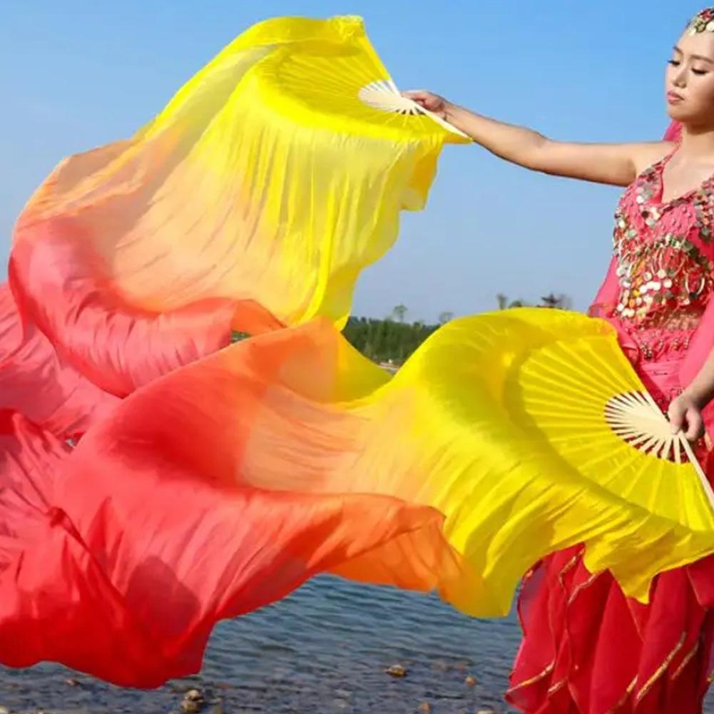 Abanico de danza del vientre para mujer, 150cm, Color degradado, práctica de bailarina, abanicos largos de seda de imitación, accesorios de baile, 1 ud.