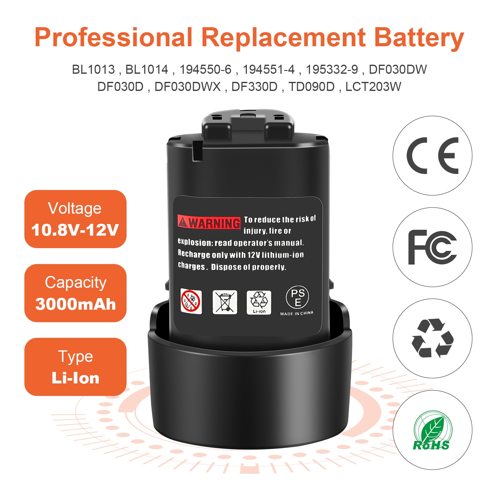 2 stk 10.8v 3.0ah li-ion oppladbare batterier til makita 3000 mah  bl1013 bl1014 lct 203w 194551-4 194550-6 um164dw elektroverktøy
