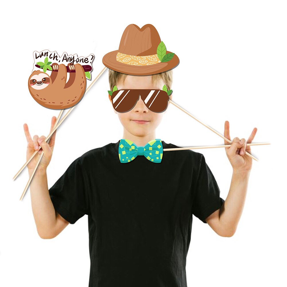 25pcs Cartoon Animals Sloth Jungle Party BIRTHDAY Party Paper Photobooth Props Photo Prop Wild ONE Baby Shower Party Supplies