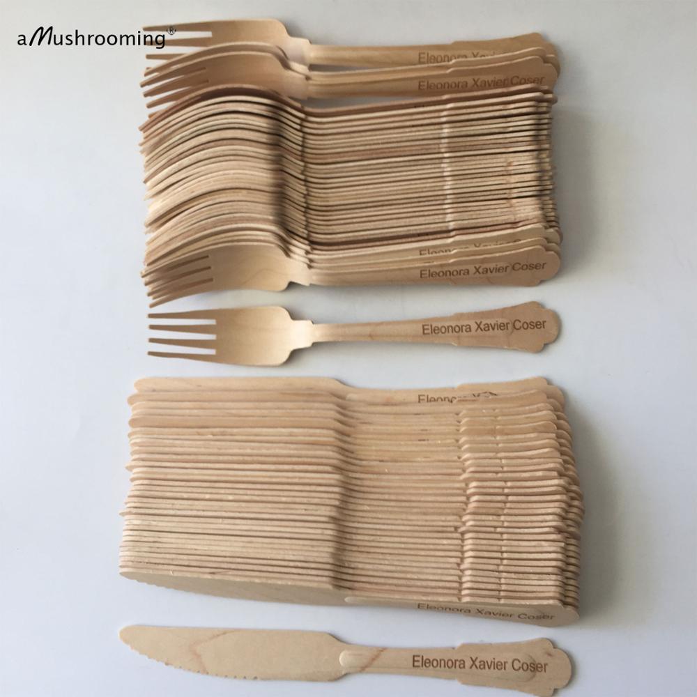 100x Wegwerp Bestek Set Houten Lepels-Mini Reguliere Super Grote Lepel Vork Mes 7Cm Tot 20Cm Voor dessert Cake Sugar