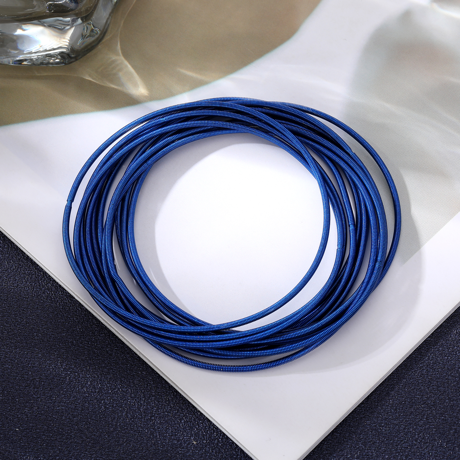 Stainless Steel Spring Bracelet Set Bohemian Style Color Bracelet 12 laps Set: Blue Zinc Plated