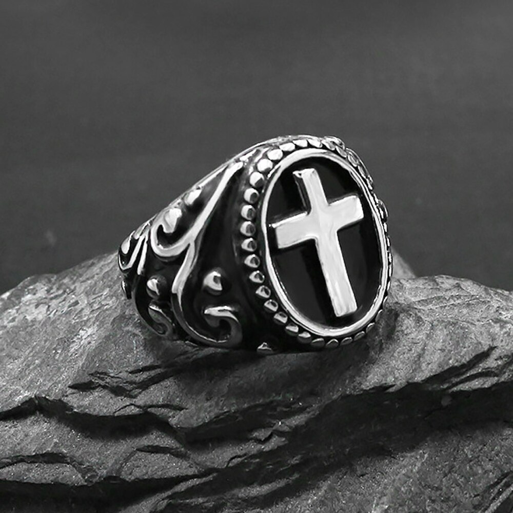Vintage Christian Cross Heren Ring Punk Stempel Rvs Jesus Ring Gelovigen Sieraden Winkel