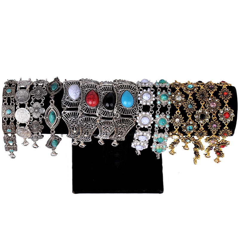 Vintage Bracelet for Women Color Resin Crystal Antique Gold Friendship Bohe Bohemian Adjustable Jewelry Flower