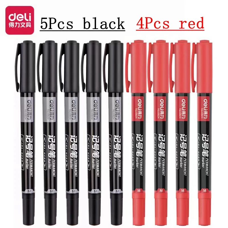 Deli 5/9pcs Twin Tip Permanent Marker Pens 0.5-1.2mm Nib Waterproof Ink Oily Black Ink Fine Point Paint Marker Pen Stationery: Yellow