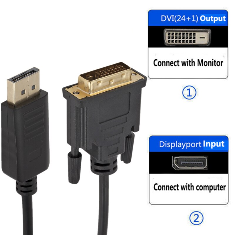 Convertidor DP a DVI de 1080P, Cable DisplayPort macho a DVI-D, 24 + 1 Pines, adaptador de pantalla para Monitor de entrada DVI, 1,8 m