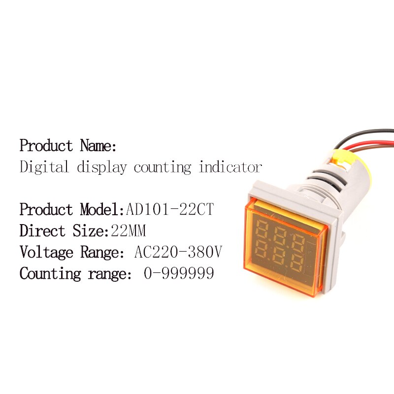 Mini compteur numérique Led rond carré 22MM 6 chiffres 0-999999 AC 220V-380V, compteur de Signal électronique: CT Square Yellow