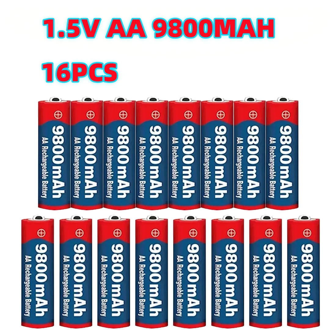 1,5 V AA 9800 mAh wiederaufladbarer Akku 100 % Original hochwertiges AA für LED-Leuchten, Spielzeugkameras, Mikrofonbatterie: Silber