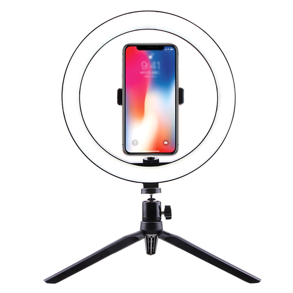 Fotografering makeup lampe spejl led selfie lys 260mm dæmpbar make up kamera telefon lampe med bordstativ telefon holder stand