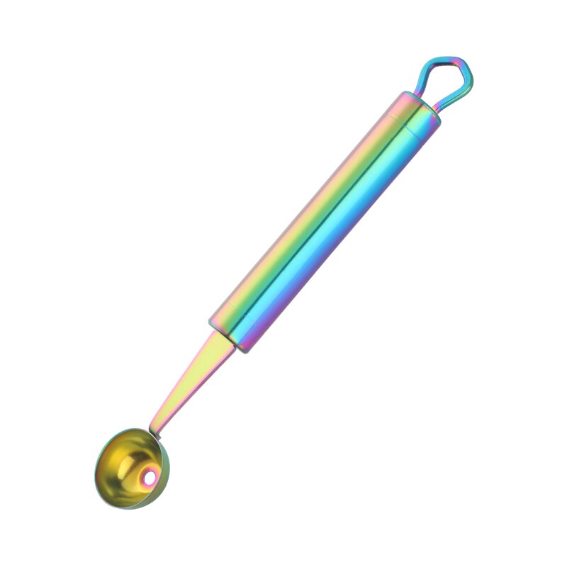 Multi-purpose Stainless Steel Watermelon Slicer Digger Fruit Spoon Ice Cream Sorbet Ballers Scoop Cooking Tool Kitchen Gadgets: 1pc rainbow