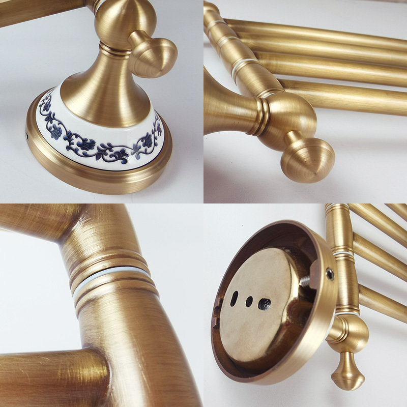 Antique Brass Movable Towel Bar for Bathroom, Kitchen Bath Towel Holder Hangers Wall Mount Heavy Duty 8024DH-4