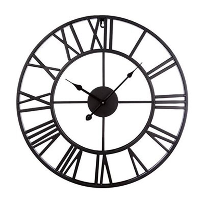 AT69 -Nordic Metal Roman Numeral Wall Clocks Retro Iron Art Black Gold Hanging Ornament Home Decoration Big Wall Clock Garden
