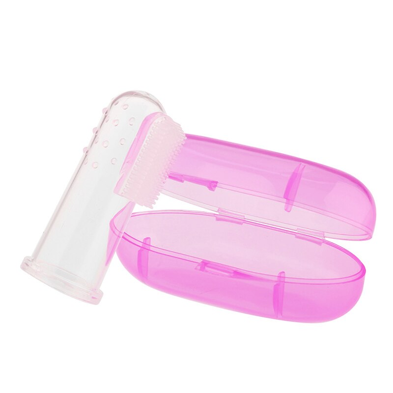 Cepillo de dientes para dedos de bebé, cepillo de dientes de silicona suave, para limpieza de dientes, seguro, a la: pink box