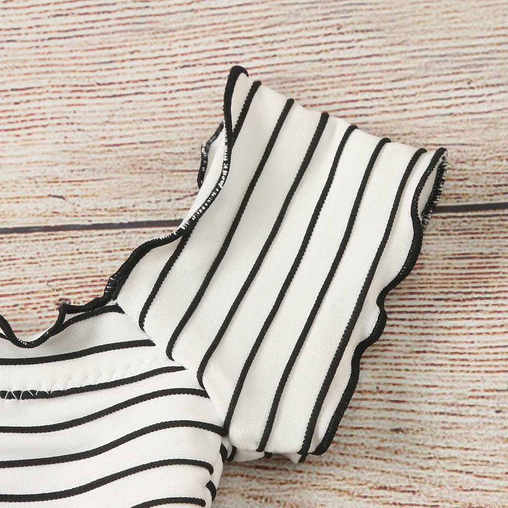 Toddler Teen Girls Bikini Set Swimwear Striped Ruffles Off Shoulder Two Piece Swimsuit Beach Wear Bathing Suit Split Outfit