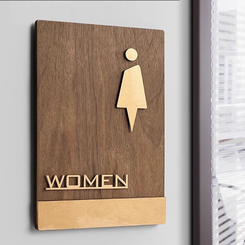 Badkamer Deurbord Hout Vintage Mannen en Vrouwen Openbare Badkamer Deurbord Warm Prompt Bord voor Winkelcentrum Kantoor Hotel: 40x30 cm / Rose Golden