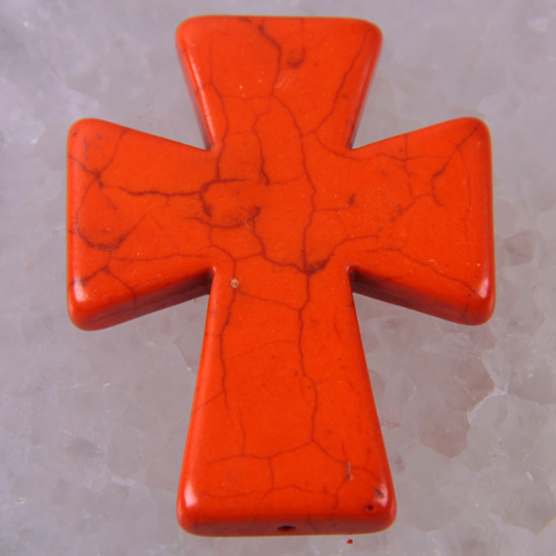 Pendentif croix Turquoise 50x40MM, bijoux pour femme, , perle ample, S009-S018: Imitation plaquée rhodium