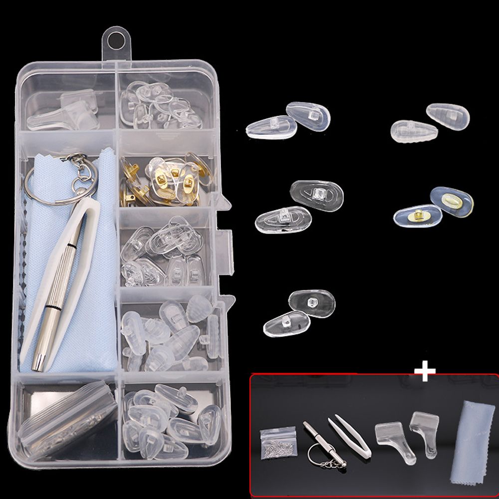 Brillen reparatur set Silikon Nasen pads Ersatz optische Brille Reparatur werkzeug Teile sortiert Kit Schrauben dreher Pinzette Ohr haken: Rot