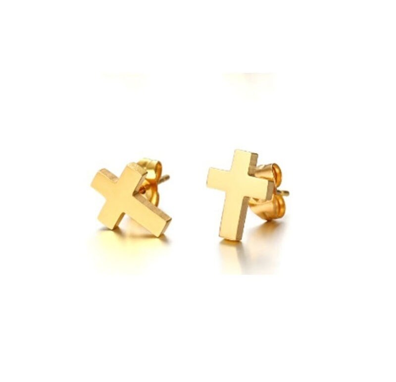 Delysia King Mannen Eenvoud Cross Stud Oorbellen Trendy Rvs Delicate Persoonlijkheid Eardrop: Goud-kleur