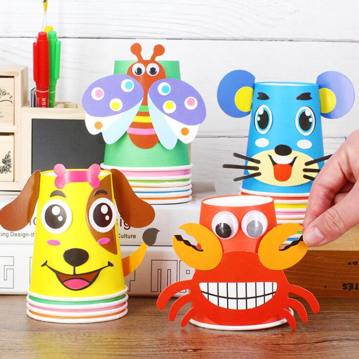 DIY 12pcs Children handmade Kids Animals DIY handmade paper cups Early learning kindergarten school art craft educational toys