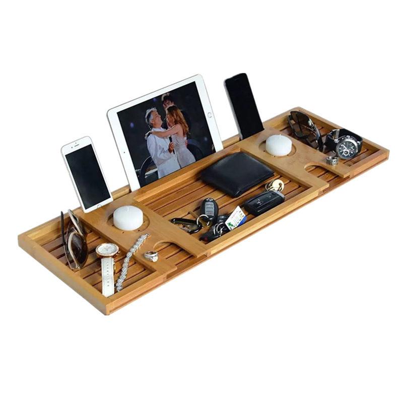 Bath Bridge Bamboo Storage Rack Shelf Tablet Holder Bathtub Serving Tray