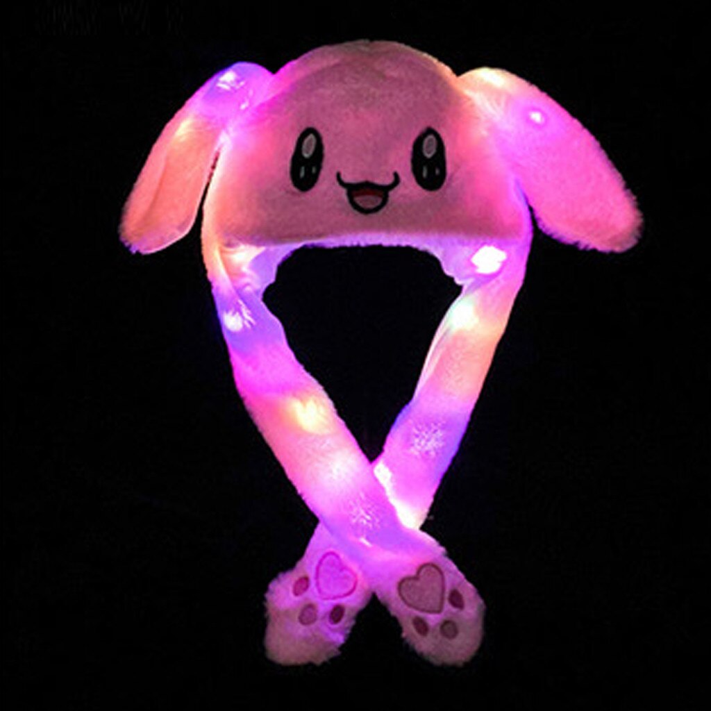 Grappige Hoed Vrouwen Mannen Kids Verlichting Hoed Leuke Konijnenoren Pluche Oren Kan Bewegen Cap Kinderen Shine Winter Warm Voor party Night: Pink 
