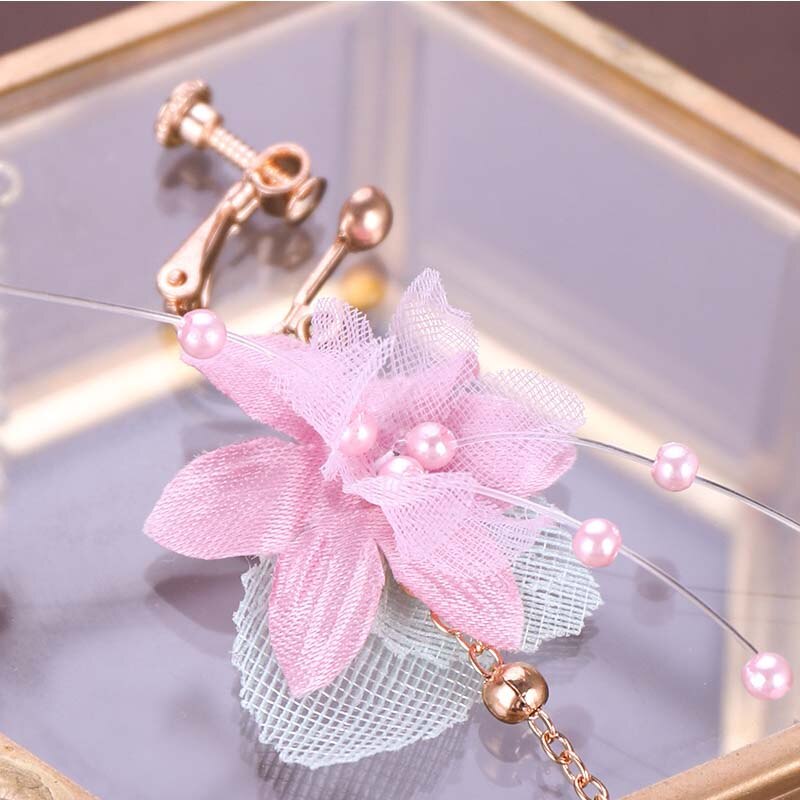 Nuovo Stile Coreano Dolce Fiori Rosa Hairband impostato Orecchino di Goccia Del Merletto Lungo Garza Fata fascia Da Sposa Da Cerimonia Nuziale Della Sposa Insieme Dei Monili