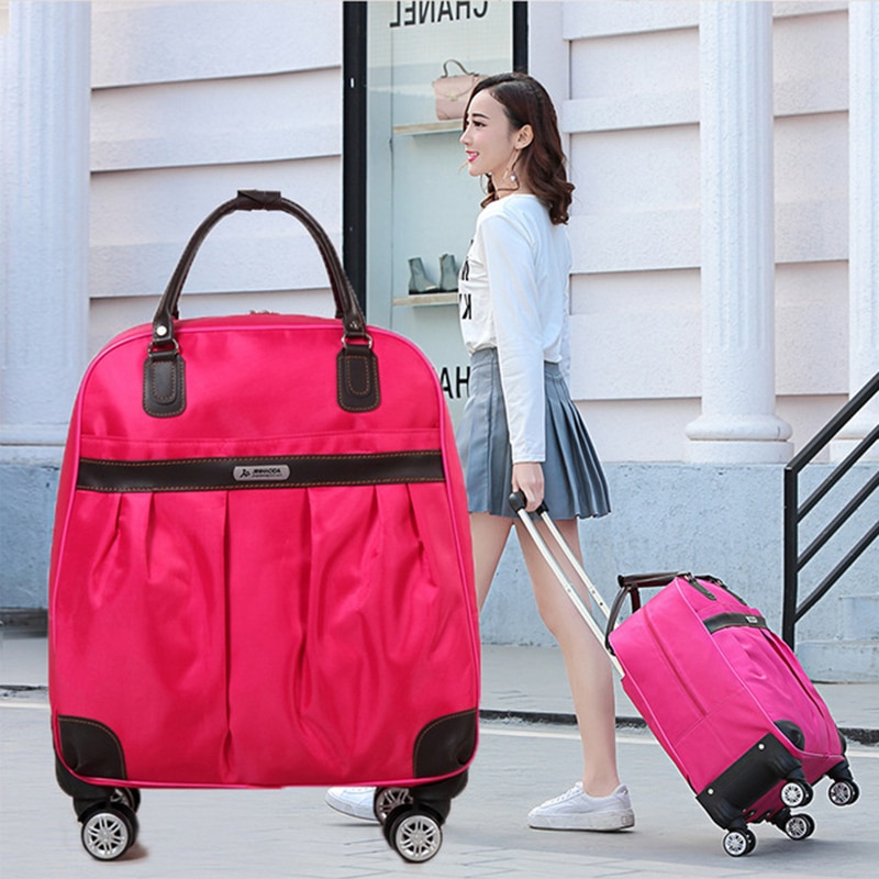 Yeni Sıcak Moda Kadın Arabası Bagaj Haddeleme Bavul Marka Rahat Çizgili Haddeleme Durumda Tekerlekler üzerinde Seyahat Çantası Bagaj Bavul