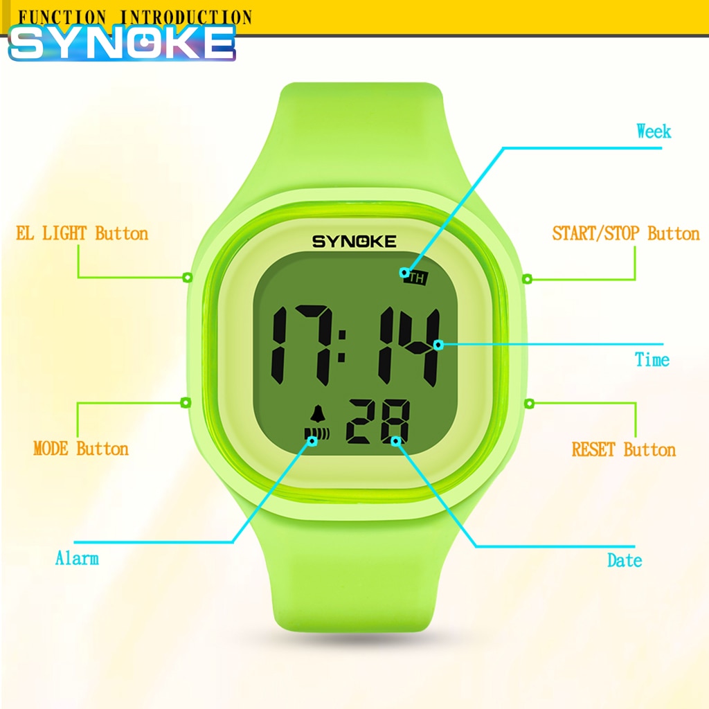 Synoke Kinderen Kids Horloges Silicone Candy Kleur Horloge Student Horloge Jongens Meisjes Mode Cartoon Digitale Horloge