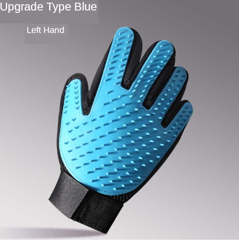 Guante De aseo para mascotas, guantes De eliminación De pelo para gatos, cepillos De eliminación De vello para gatos, peines De Masaje para perros, suministros para mascotas, accesorios para gatos: upgrade blue left