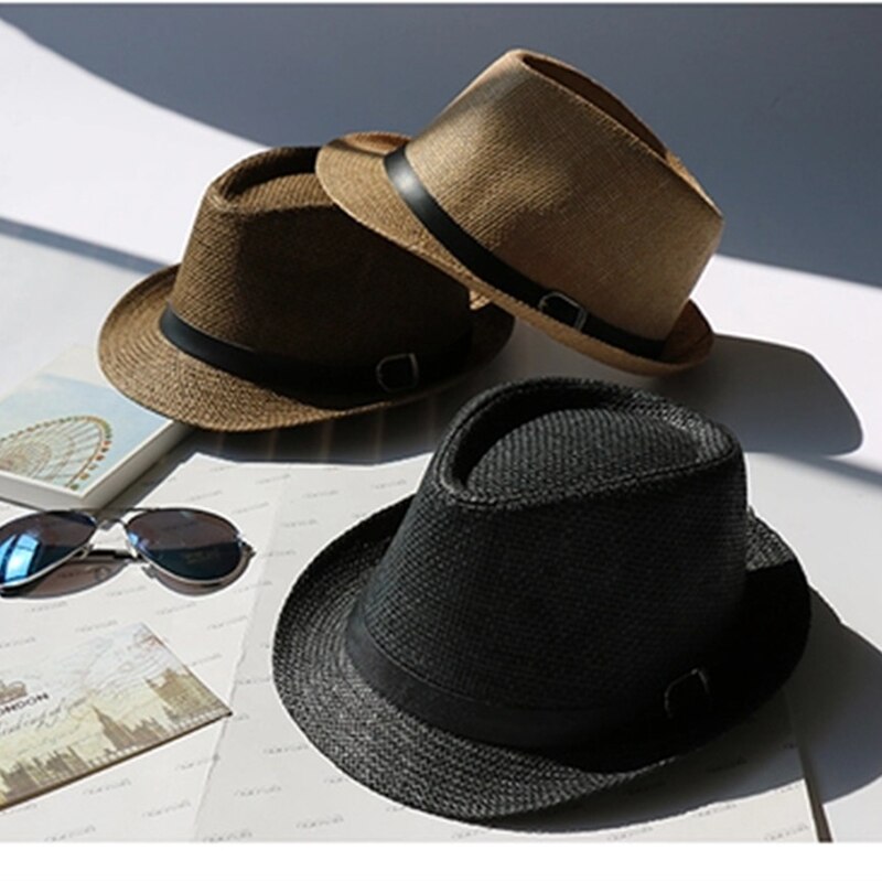 Summer Men Women Children Paper Straw Hat Trilby Gangster Cap Beach Sun Hats Straw Parent-child Jazz Hats Travel Fedoras GH-625