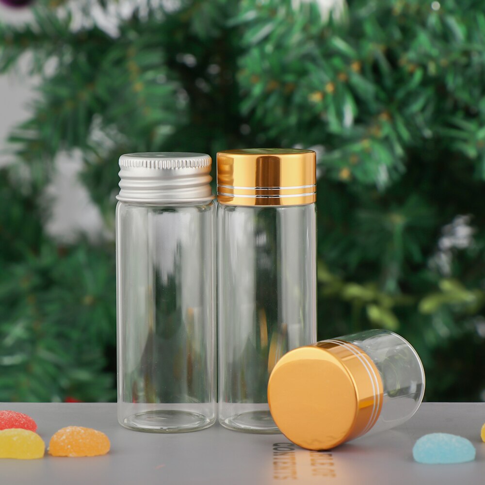 5Pcs Small Drift Bottle Glass Jars Decor Aluminum Cap Bottle Rainbow Wishing Bottle DIY Containers Mini Message Vials Ornaments