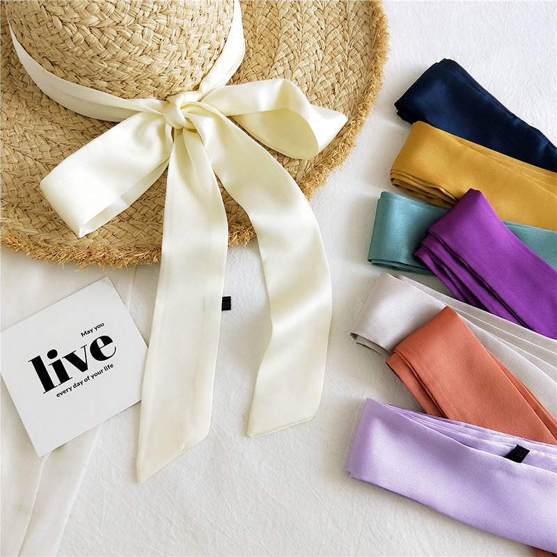 Solid Color Small Neckerchiefs Women Long Ribbon Hairband Satin Silk Scarf Lady Belt Tie Handbag Ribbons Hair Scarves
