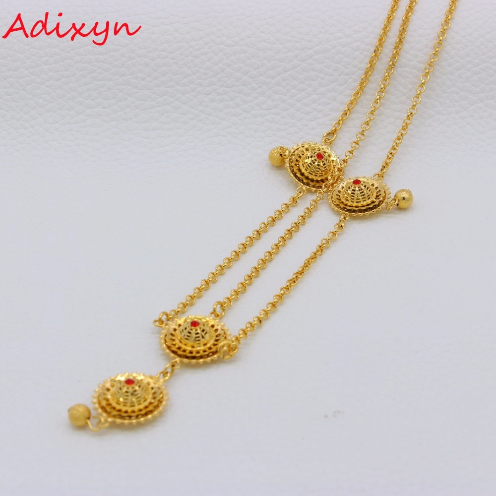 Adixyn Testa Peças de Pedra Vermelha Etíope Pice Cabelo Cadeia Cabeça Cor de Ouro Jóias Presentes de Casamento Habesha N-12214