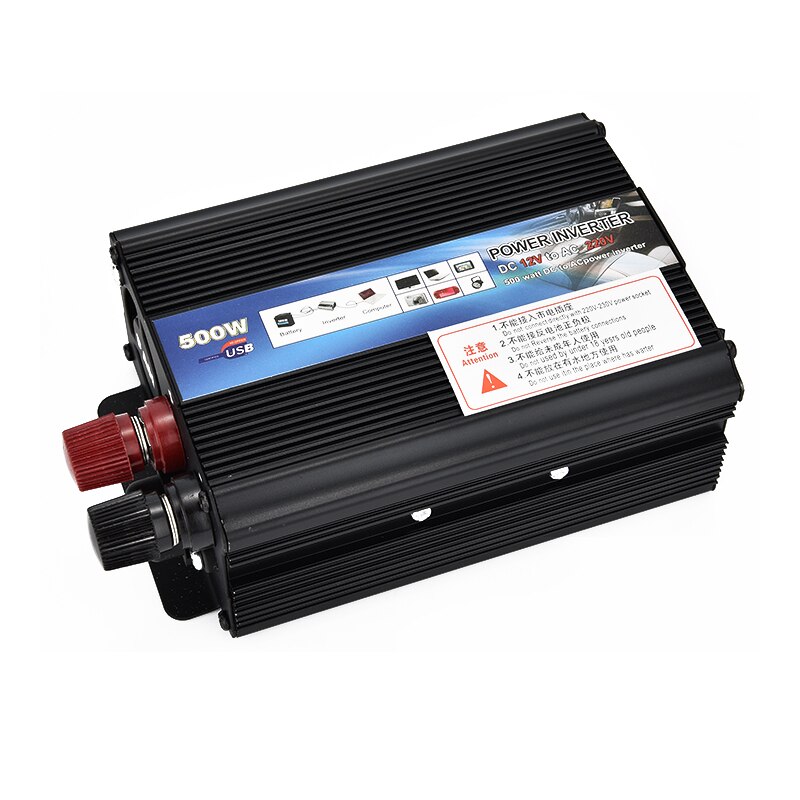 goobay 52767 omvormer 12 V DC naar 230 V AC 300 W/Auto spanningsomvormer met 1x AC stopcontact en 1x 5 V USB-uitgang (2100 mA) / Power Inverter batterijclips en sigarettenaansteker-adapter, zwart