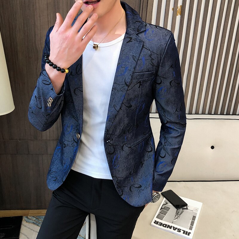 Blazer Jacket Men Print Casual Slim Blazer Suit Jacket Spring Male Business Prom Wedding Costume Homme