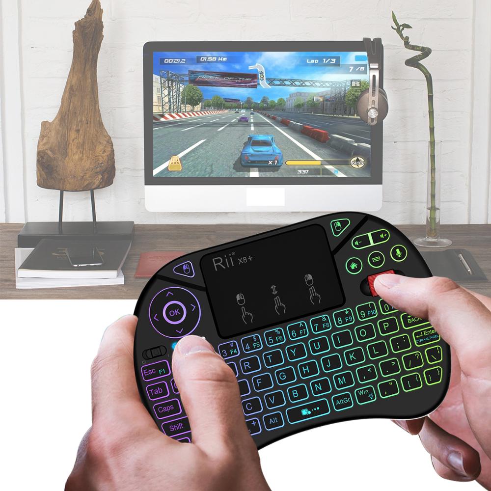 Backlit Microphone Voice Control Rii X8+ 2.4G Mini Wireless Keyboard Russian English With Touchpad For Android TV Box PC