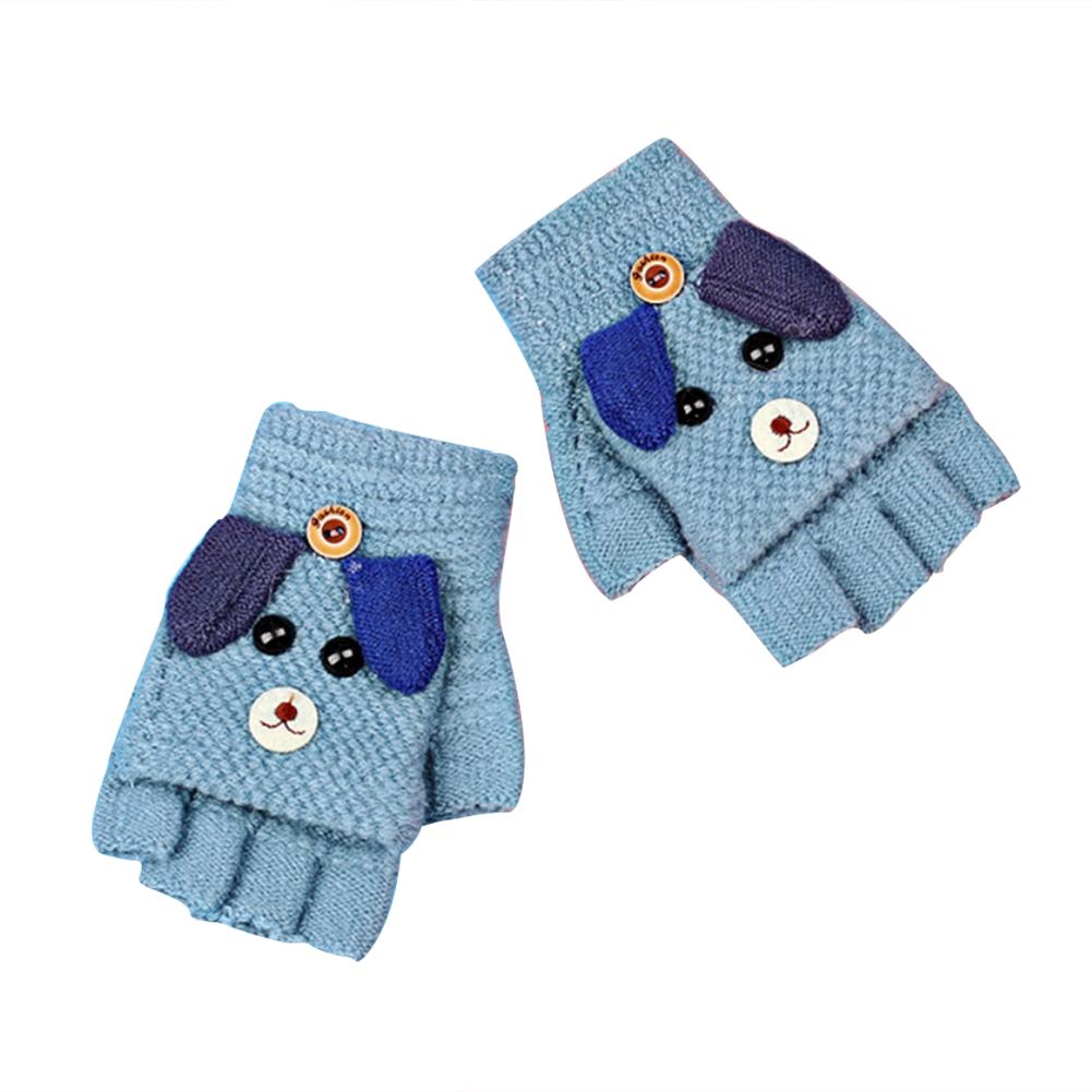 Thickened Five-finger Keep Warm Gloves Knitted Gloves Winter Warm Half Finger Flip Cover Gloves For Children Cold Protection: Blue