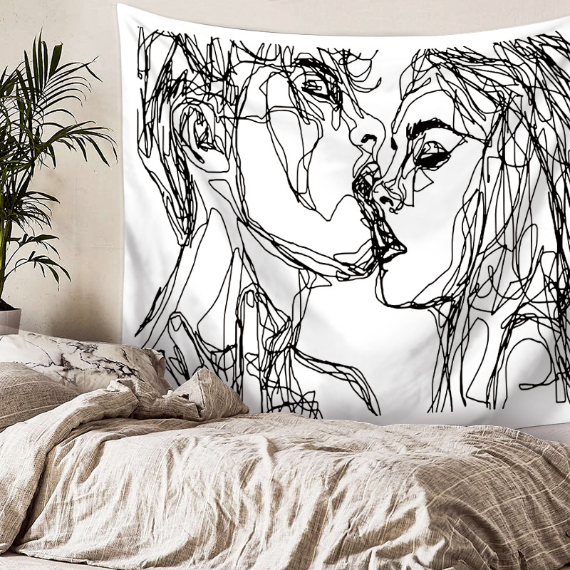 Wit en Zwart Abstract Streak Wandtapijten Man en Dame Artistieke Liefde Schilderen Doek Unieke Opknoping Framless Schilderen Stof