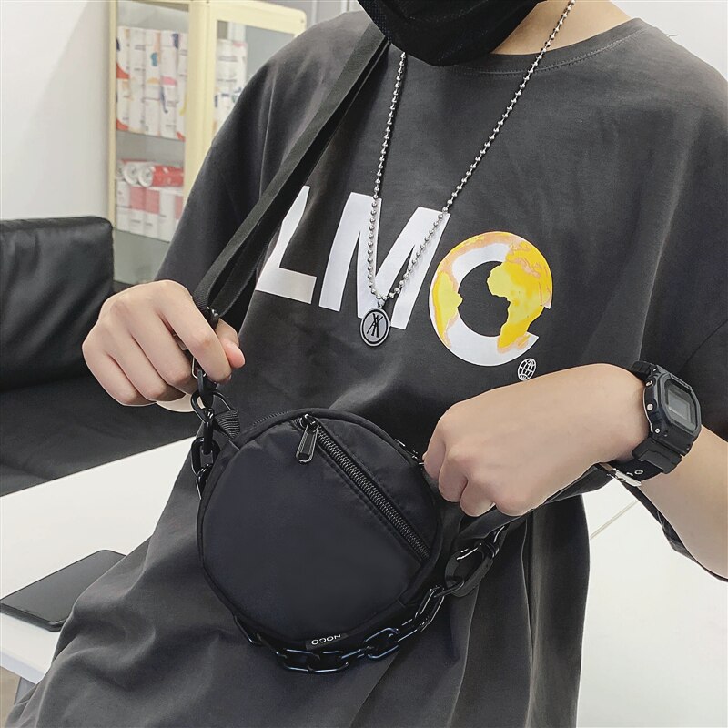 Jongens Messenger Bag Fahsion Japanse Persoonlijkheid Schoudertas Mini Toevallige Zak Straat Trend Vrouwen Zomer Ketting Ronde Tas