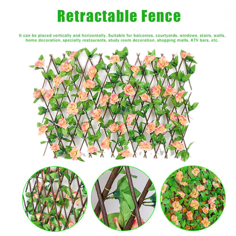 Expandable Faux Privacy Fence Wooden Hedge With Artificial Flowers Leaves Garden Decoration Screening Expanding Trellis