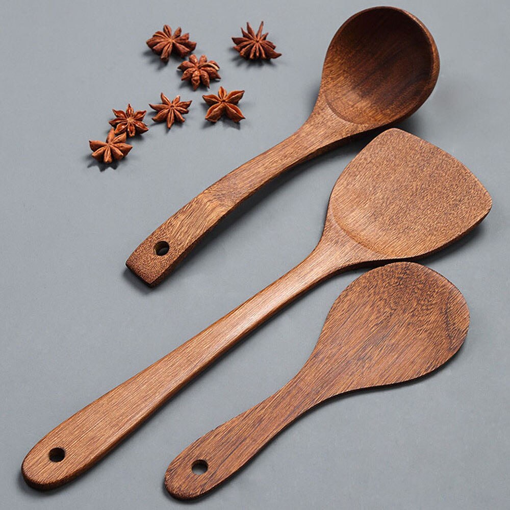 1 pièces ustensiles de cuisine en bois longue poignée spatule pelle à riz pelle de cuisson cuillères à mélanger pour ustensiles de cuisine antiadhésifs