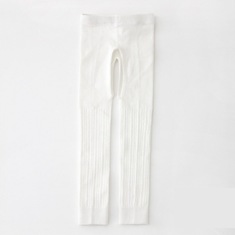 Vita byxor med öppen säte för barn flickor leggings vår höst spädbarn stickbyxor randiga smala småbarn flickor leggings: Vit / S 12 to 24 månader