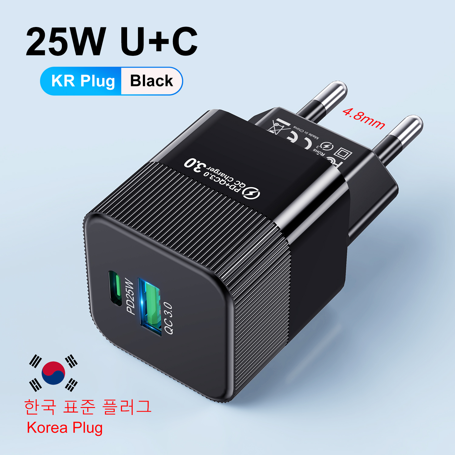 PD25W Korean Charger for iPhone 15 Pro Max USB Type C Fast Charger USB C Fast Chargig Charger KR Plug Quick Charger Wall Charger: US