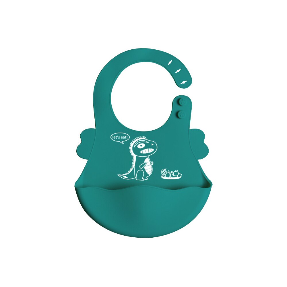 Silicone Baby Zuignap Plaat Slabbetjes Voeden Set Servies Bestek Kinderen Rvs Lepel En Vork Doseren Gerechten Din: Green Bib