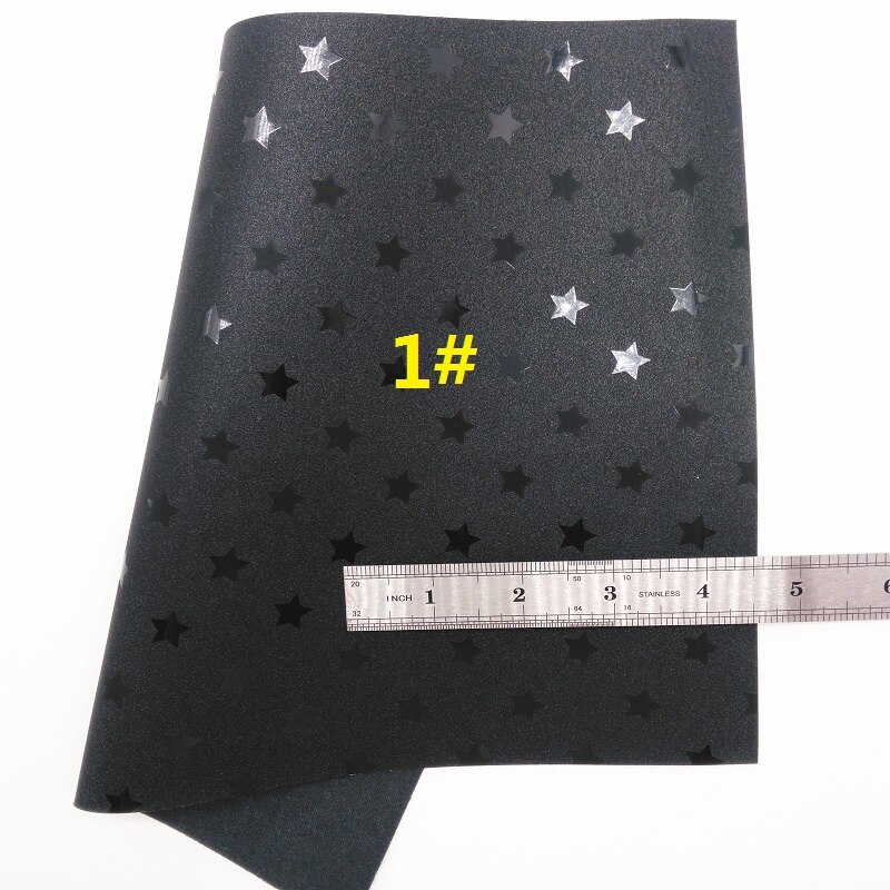 Black Glitter Fabric, Iridescent Stars Faux Leather Synthetic Leather Fabric Sheet 21x29CM Twinkling Ming KM488: 1
