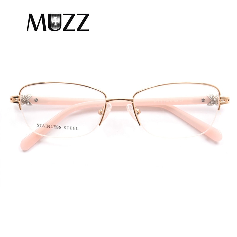 MUZZ Hoogwaardige Metalen Brillen Frame Vrouwen Half Velg Lichtmetalen Handgemaakte Brillen Frames Recept Bijziendheid Optische