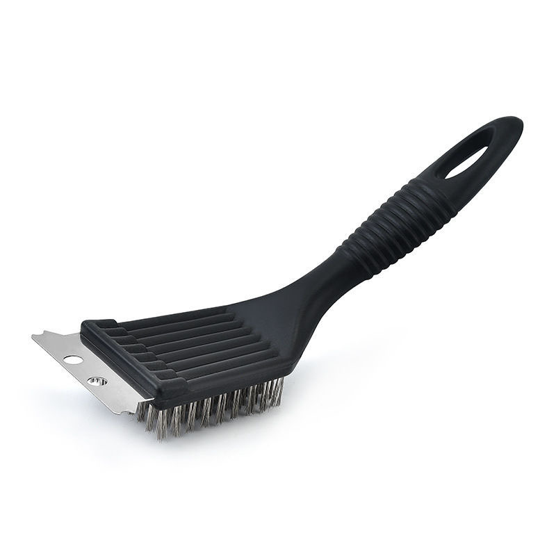 Stainless Steel Wire Cleaning Brush Multifunctional Outdoor Home Barbecue Stove Cleaning Brush 2-in-1 Grill Rack Cleaning Tools: black