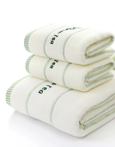 Hvidgrønt håndklædesæt badehåndklæde vaskehåndklæde håndklæde 100%  bomuldsfrotté 3 stk / sæt håndklæde cerchief: Hvid